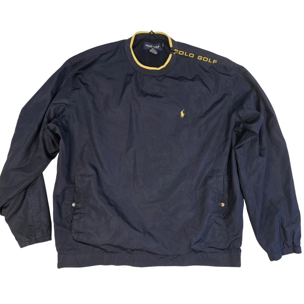 Polo Golf Ralph Lauren Mens Navy Blue Yellow Pullover Windbreaker Jacket Size M